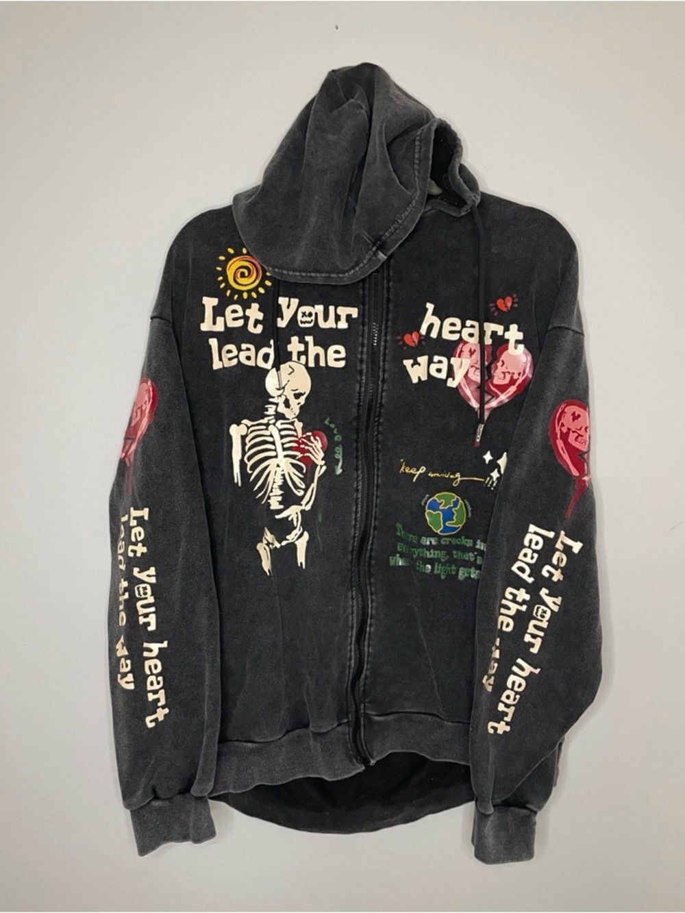 Let Your Heart Lead The Way Black Graphic Zip Hoodie